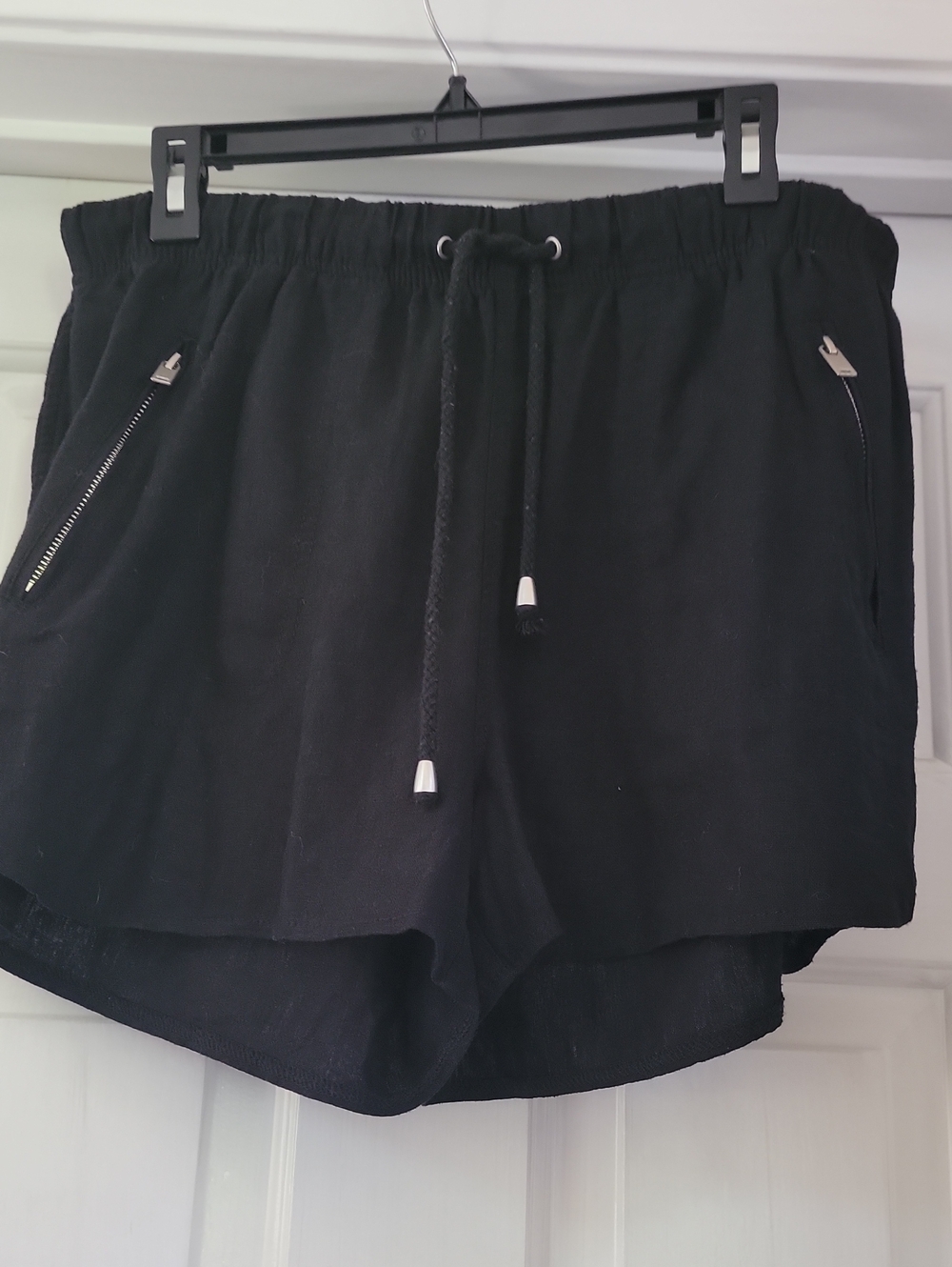 BlankNYC Black Athletic Drawstring Shorts with Front Zip Pockets & Back Cargo